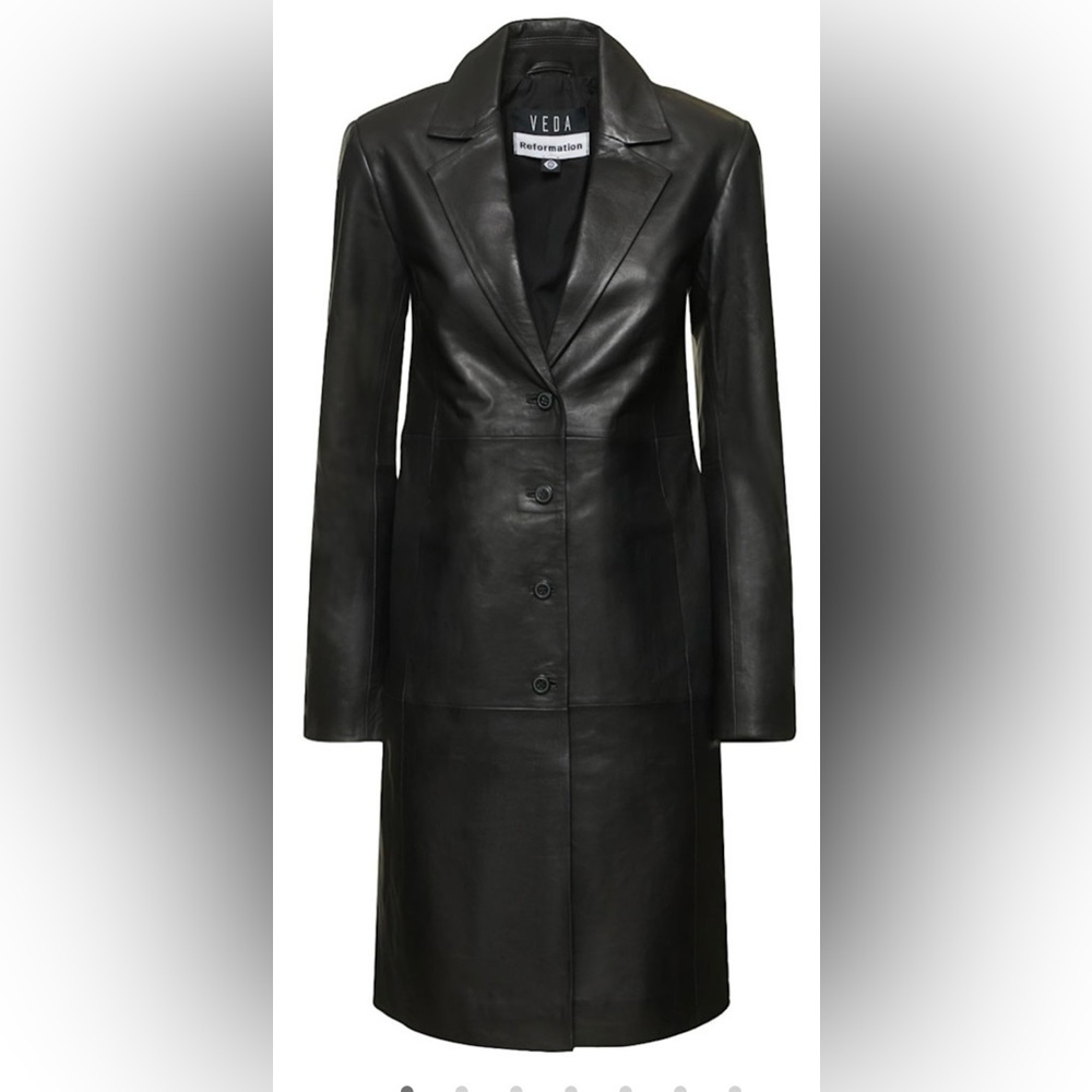 Reformation Veda Crosby 90s Longline Leather Blazer Black
